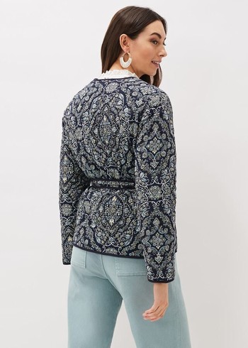 Phase Eight Polly Paisley Reversible Quilted Jackets Navy/Multicolor Canada | GBOMHC-602